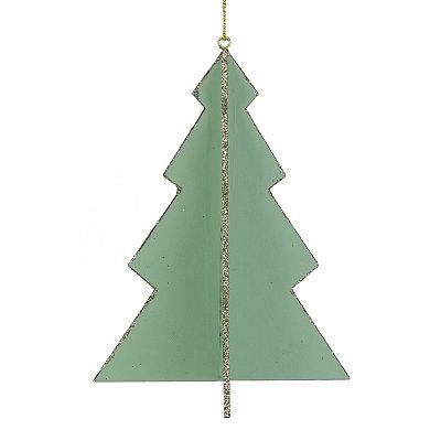 5.25" Light Green 3D Tree With Silver Glitter Wooden Christmas Ornament