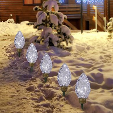 5ct LED Lighted C9 Christmas Pathway Marker Lawn Stakes - Clear Lights