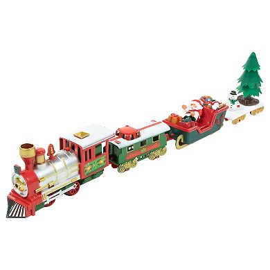31 Pc Red and Silver Battery Operated Lighted and Animated Christmas Tree Train Set with Sound
