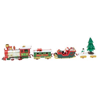 31 Pc Red and Silver Battery Operated Lighted and Animated Christmas Tree Train Set with Sound