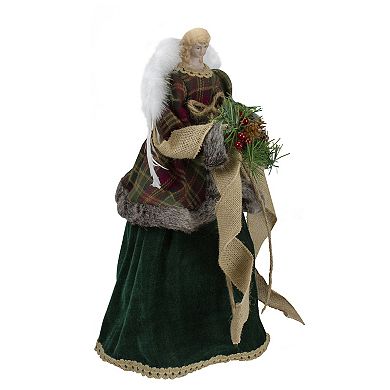 18" Red and Green Angel in a Dress Christmas Tree Topper Accented with Holly Berries - Unlit