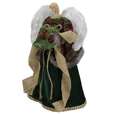 18" Red and Green Angel in a Dress Christmas Tree Topper Accented with Holly Berries - Unlit