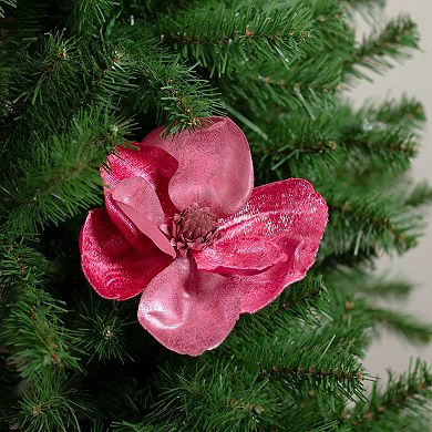 7" Artificial Pink Fabric Magnolia Christmas Clip Ornament