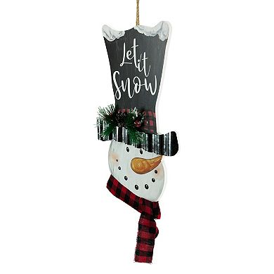 17" Wooden 'Let it Snow' Snowman with Plaid Scarf Christmas Wall Sign