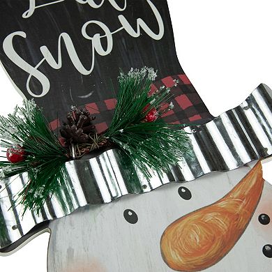 17" Wooden 'Let it Snow' Snowman with Plaid Scarf Christmas Wall Sign