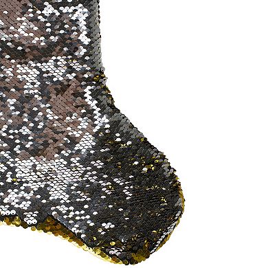 22.75" Gold and Silver Reversible Sequined Christmas Stocking