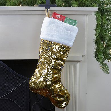 22.75" Gold and Silver Reversible Sequined Christmas Stocking