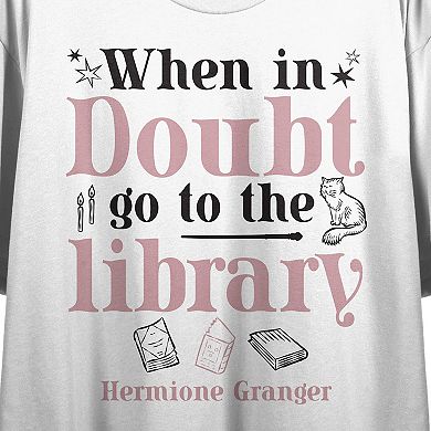 Juniors' Harry Potter "When In Doubt, Go To the Library" Cropped Graphic Tee