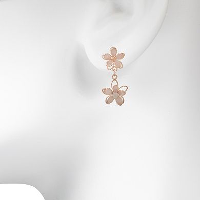 LC Lauren Conrad Rose Gold Tone Crystal Double Flower Drop Earrings