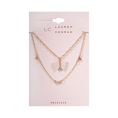 LC Lauren Conrad Gold Tone Crystal & Mother-of-Pearl Butterfly Double-Strand Pendant Necklace