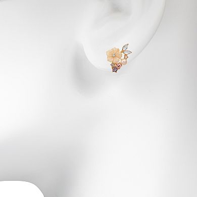 LC Lauren Conrad Gold Tone Crystal & Simulated Pearl Botanical Cluster Stud Earrings