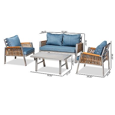 Baxton Studio Nicholson Patio Loveseat, Chair & Coffee Table 4-piece Set