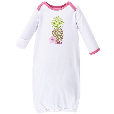 Hudson Baby Infant Girl Cotton Long-Sleeve Gowns 4pk, Pineapple, 0-6 Months