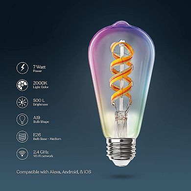 Brightech Smart Led Light Bulb - Color Changing St19 Alexa & Google Home Compatible, No Hub Required