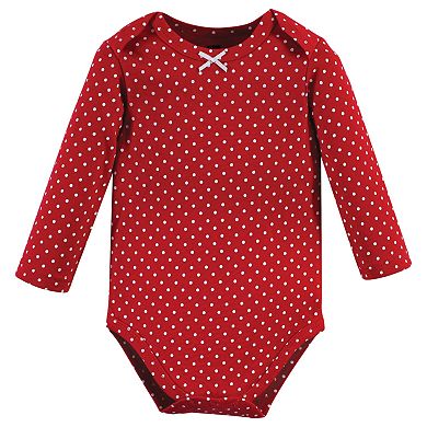 Hudson Baby Infant Girl Cotton Long-Sleeve Bodysuits, Poinsettia
