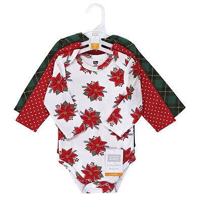 Hudson Baby Infant Girl Cotton Long-Sleeve Bodysuits, Poinsettia
