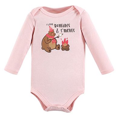 Hudson Baby Infant Girls Cotton Long-Sleeve Bodysuits, Girl Camping Animals