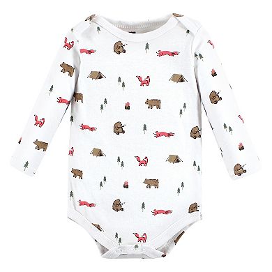 Hudson Baby Infant Girls Cotton Long-Sleeve Bodysuits, Girl Camping Animals