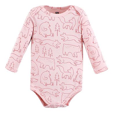 Hudson Baby Infant Girls Cotton Long-Sleeve Bodysuits, Girl Camping Animals