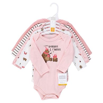 Hudson Baby Infant Girls Cotton Long-Sleeve Bodysuits, Girl Camping Animals