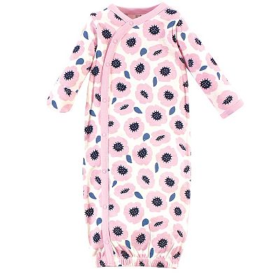 Touched by Nature Baby Girl Organic Cotton Side-Closure Snap Long-Sleeve Gowns 3pk, Blossoms