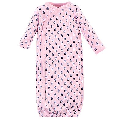 Touched by Nature Baby Girl Organic Cotton Side-Closure Snap Long-Sleeve Gowns 3pk, Blossoms