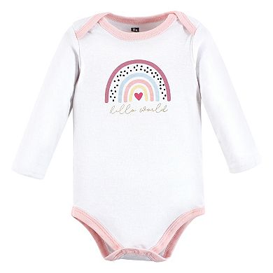 Hudson Baby Infant Girl Cotton Long-Sleeve Bodysuits, Modern Rainbow 5-Pack