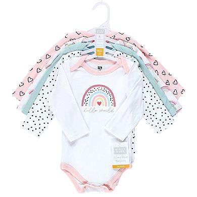 Hudson Baby Infant Girl Cotton Long-Sleeve Bodysuits, Modern Rainbow 5-Pack