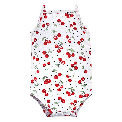 Hudson Baby Infant Girl Cotton Sleeveless Bodysuits 5pk, Cherries