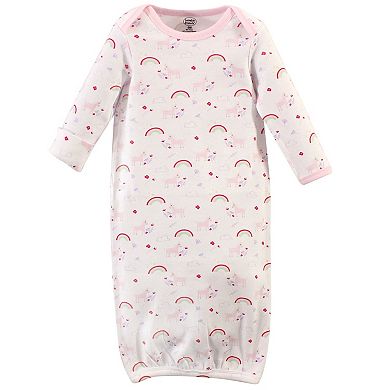 Luvable Friends Baby Girl Cotton Long-Sleeve Gowns 3pk, Unicorn, 0-6 Months