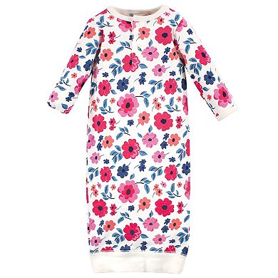 Touched by Nature Baby Girl Organic Cotton Henley Long-Sleeve Gowns 3pk, Garden Floral