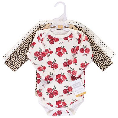 Hudson Baby Infant Girl Quilted Long-Sleeve Cotton Bodysuits 3pk, Rose Leopard