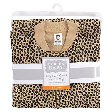 Hudson Baby Infant Girl Premium Quilted Long Sleeve Sleeping Bag and Wearable Blanket, Leopard