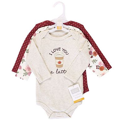 Hudson Baby Infant Girl Cotton Long-Sleeve Bodysuits 3pk, Pumpkin Spice