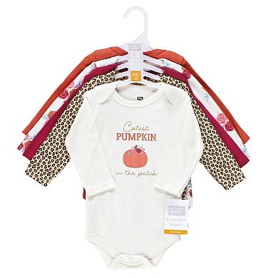 Hudson Baby Infant Girl Cotton Long-Sleeve Bodysuits, Cutest Pumpkin