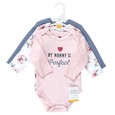 Hudson Baby Infant Girl Cotton Long-Sleeve Bodysuits, Perfect Mommy 3-Pack