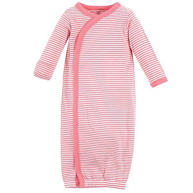 Touched by Nature Baby Girl Organic Cotton Side-Closure Snap Long-Sleeve Gowns 3pk, Coral Garden, Preemie