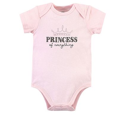 Hudson Baby Infant Girl Cotton Bodysuits 3pk, Pink Princess