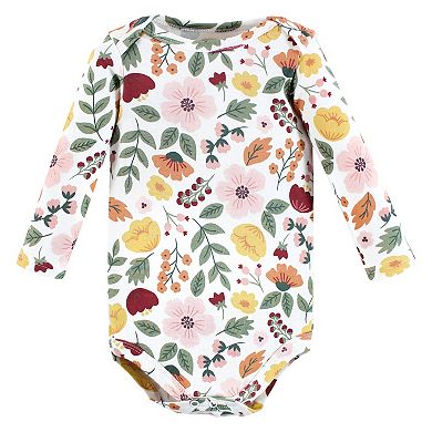 Hudson Baby Infant Girl Cotton Long-Sleeve Bodysuits, Fall Botanical 5-Pack