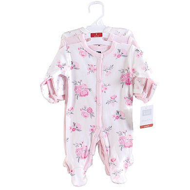 Hudson Baby Infant Girl Cotton Preemie Snap Sleep and Play 3pk, Basic Pink Floral, Preemie
