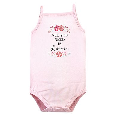 Hudson Baby Infant Girl Cotton Sleeveless Bodysuits 5pk, Pink Happy Camper