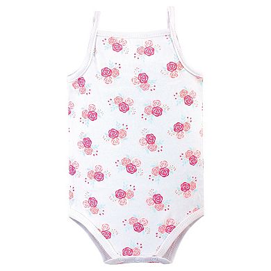 Hudson Baby Infant Girl Cotton Sleeveless Bodysuits 5pk, Pink Happy Camper