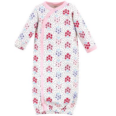 Touched by Nature Baby Girl Organic Cotton Side-Closure Snap Long-Sleeve Gowns 3pk, Floral Dot, Preemie