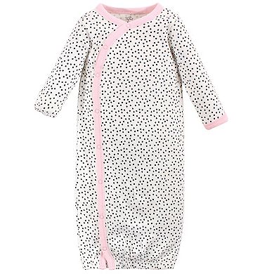 Touched by Nature Baby Girl Organic Cotton Side-Closure Snap Long-Sleeve Gowns 3pk, Floral Dot, Preemie