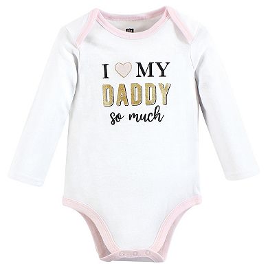 Hudson Baby Infant Girl Cotton Long-Sleeve Bodysuits, Daddys Princess