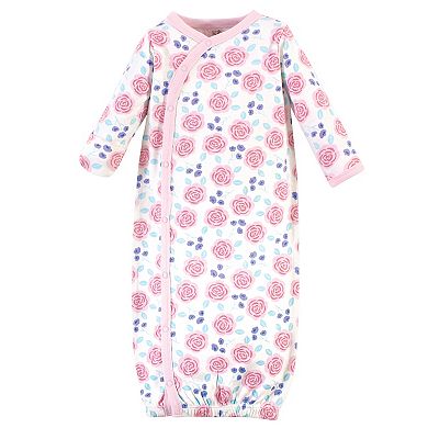 Touched by Nature Baby Girl Organic Cotton Side-Closure Snap Long-Sleeve Gowns 3pk, Pink Rose