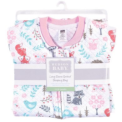 Hudson Baby Infant Girl Premium Quilted Long Sleeve Sleeping Bag and Wearable Blanket, Woodland Fox