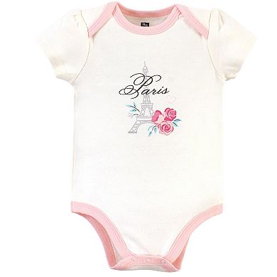 Hudson Baby Infant Girl Cotton Bodysuits 3pk, Paris