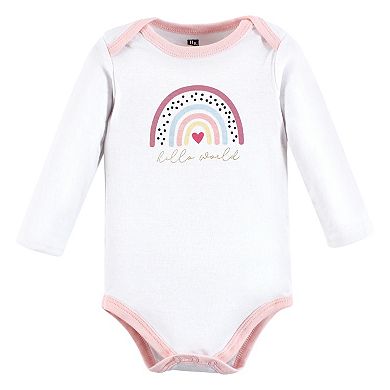 Hudson Baby Infant Girl Cotton Long-Sleeve Bodysuits, Modern Rainbow 3-Pack