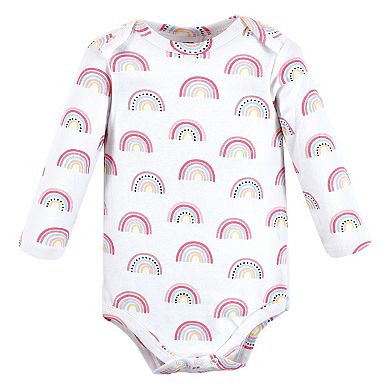 Hudson Baby Infant Girl Cotton Long-Sleeve Bodysuits, Modern Rainbow 3-Pack